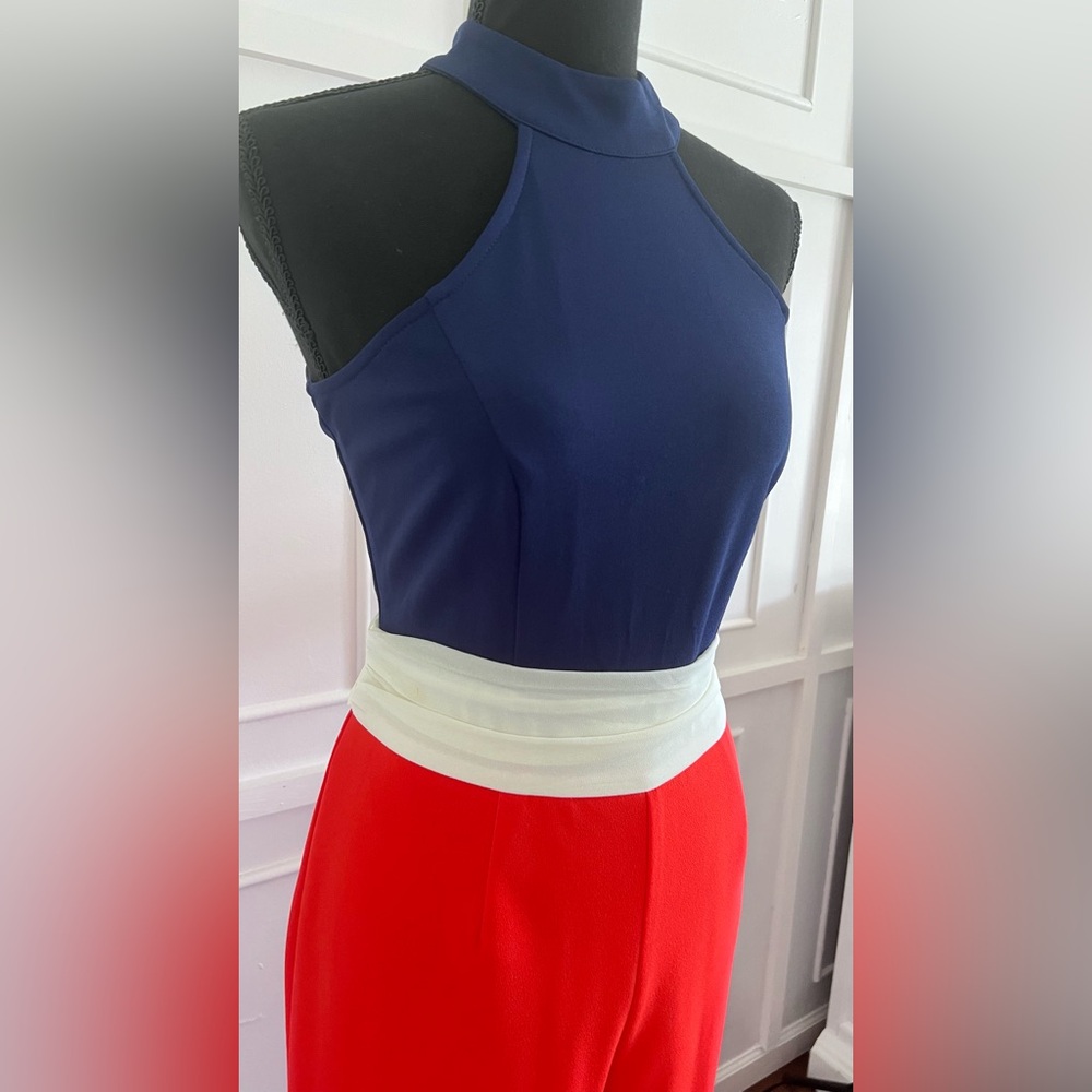 NWOT Navy and Red Halter Jumpsuit Size Large
